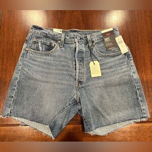 Levi's 501 Blue Denim Shorts. High Rise and relaxed through hip & thigh.